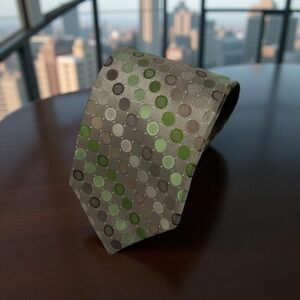 Calvin Klein Tan & Green‎ Polka Dot Silk Tie  61"x 3.25"